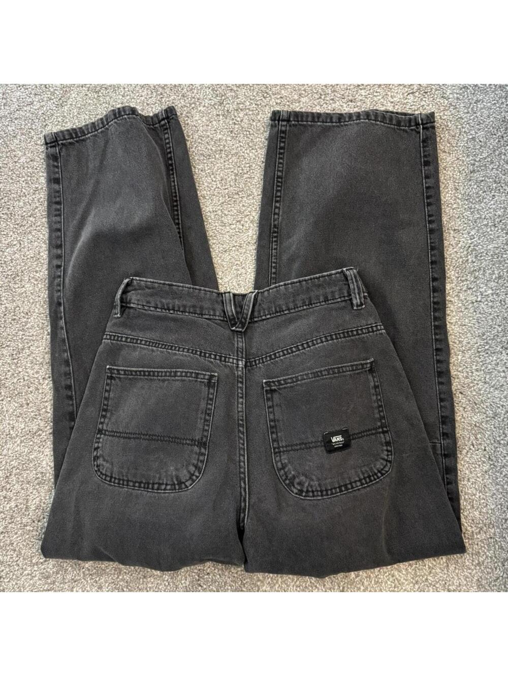 Vans Black Washed Wide Leg Denim Pants Skate Utility Cropped Faded Charcoal, 24" - Picture 2 of 4